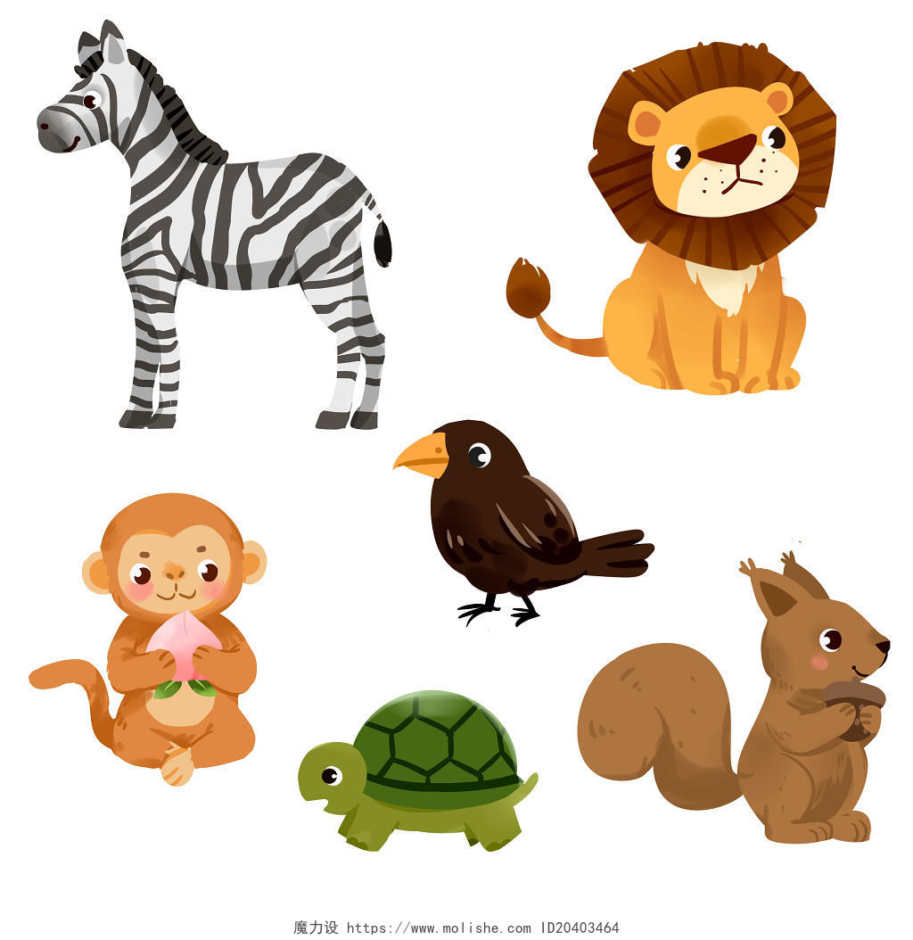 世界动物日手绘卡通可爱小动物免抠素材